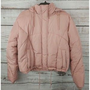 Sebby Coat Women's Small Pale Pink Puffy Zip-Up‎ Detachable Hood